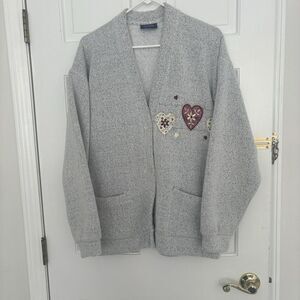 Vintage 1990s Embroidered Cardigan Sweater Size Large Made In USA Gray